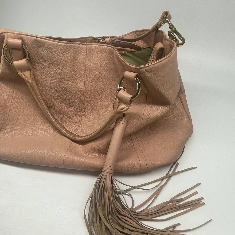 Got It Love It GILI Peach Genuine Pebbled Leather Roma 2 Leather Tote w/ Tassel